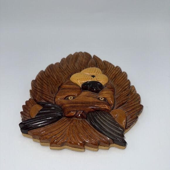 Intarsia Wood Handcrafted Lion Wall Art Hanging Plaque King Of The Jungle 9” - Picture 5 of 13